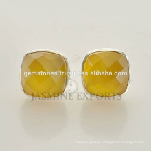 New Fashion 925 Sterling Silver Yellow Chalcedony Gemstone Stud Earrings, Handmade Bezel Gemstone Jewelry Manufacturer